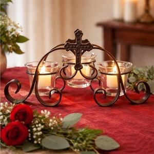 Stunning  Vintage Jeweled Cross Candelabra